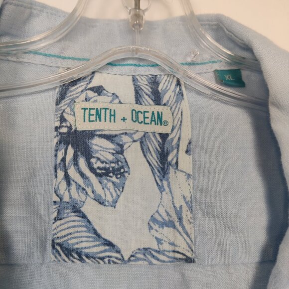 Tenth + Ocean Men's Button Down Blue Shirt Size XL 100% Linen Beach Resort - Picture 3 of 9